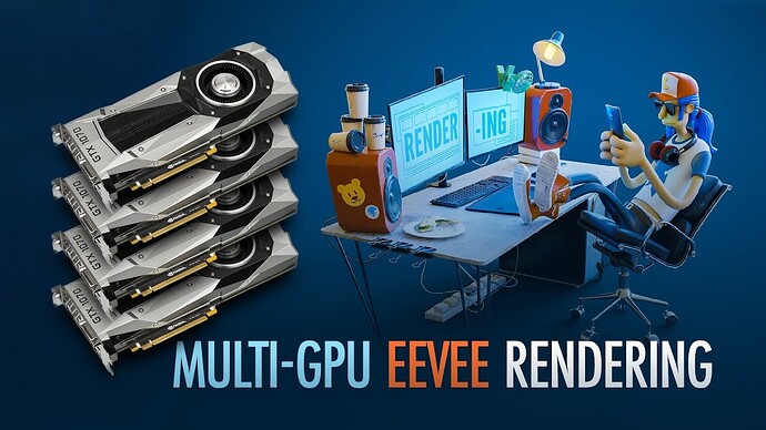 Using multiple GPU to render an EEVEE animation in Blender.